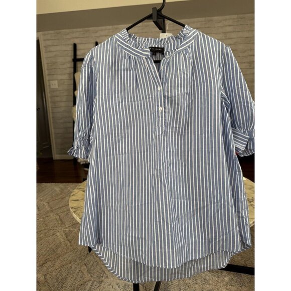 EUC- Only worn twice!Gibsonlook Dianthus Henley Puff Sleeve Striped Blouse - Picture 2 of 9